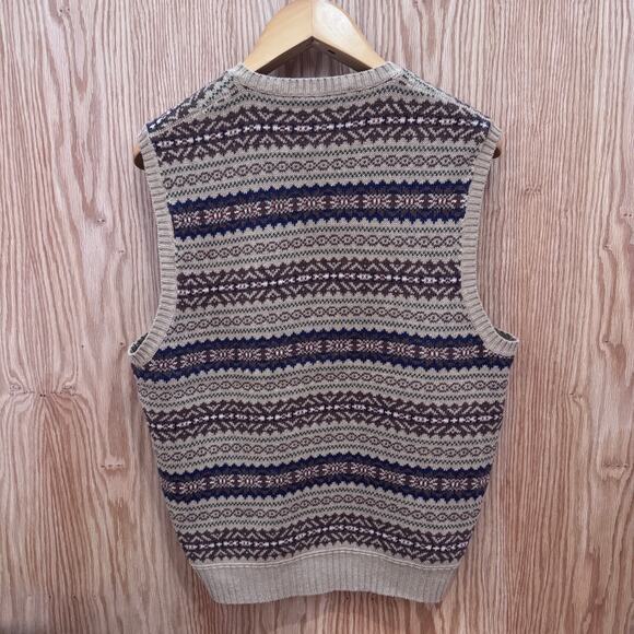 Vintage Polo Sport Ralph Lauren Sweater Vest Wool Fair Isle Tan V-Neck Men's L - Picture 3 of 4